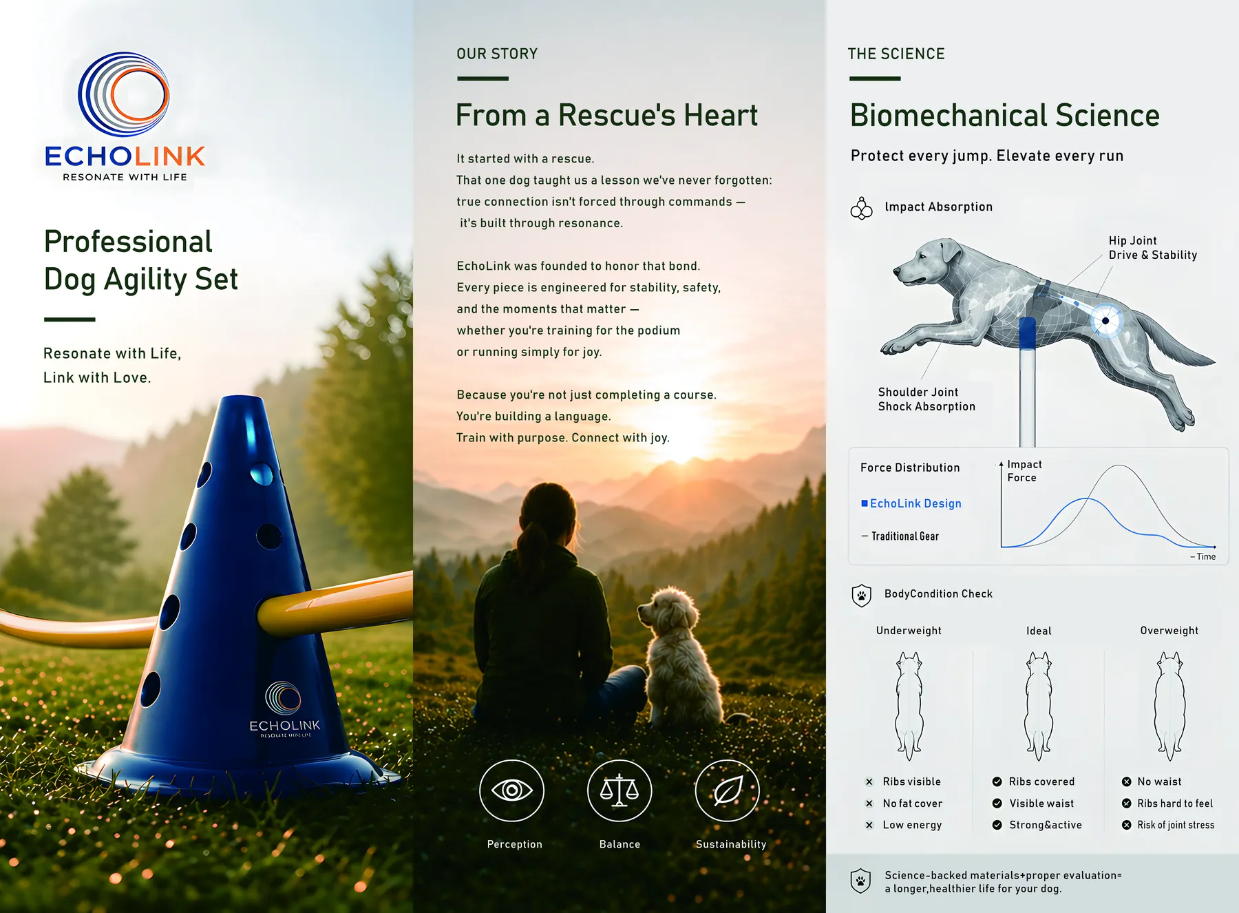 EchoLink brand story and biomechanical science guide spread