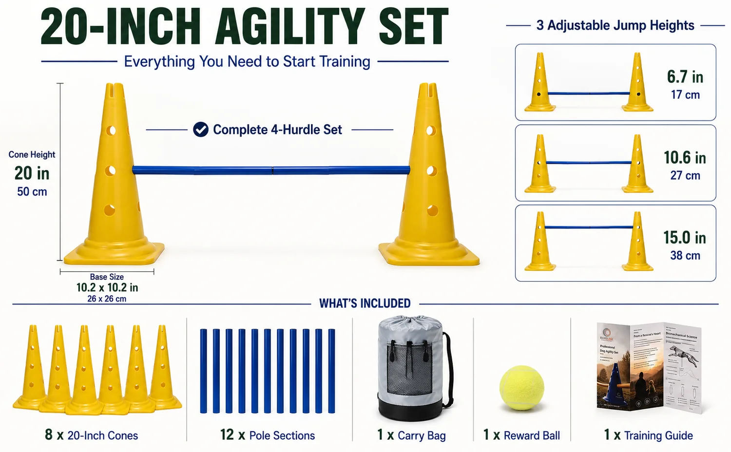 20-inch yellow cone blue pole EchoLink agility set